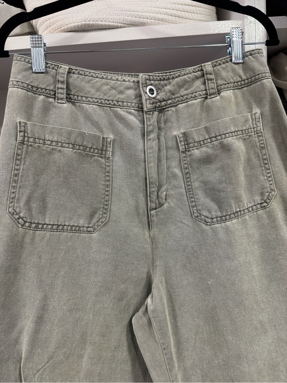 Bella Dahl Size 28 High Rise Wide Leg Tencel Pants Washed Olive Gray - Picture 7 of 7